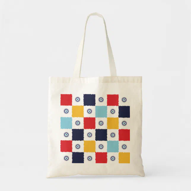 Greek Eye Colorful Squares Pattern Tote Bag