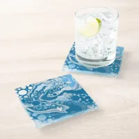  Blue Digital Fluid Art Marble Pour Painting Cells Glass Coaster