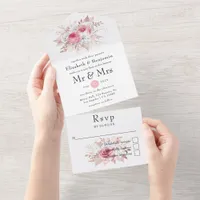 Blush and Rose Gold Floral and Lace Wedding All In One Invitation