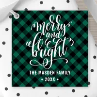 Green Buffalo Plaid Merry And Bright Christmas Favor Tags