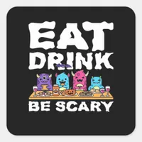 Eat Drink Be Scary Monster Halloween Square Sticker