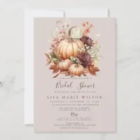 Rustic Peach Burgundy Pumpkins Fall Bridal Shower Invitation