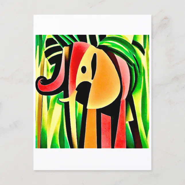 Multicolored elephant postcard