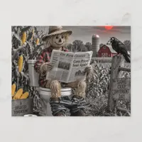 Funny scarecrow on the toilet in a corn field postcard