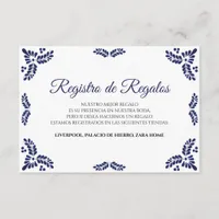 Talavera Blue Floral Minimalist Spanish Wedding Enclosure Card
