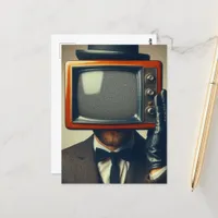 Vintage man With a TV on His Head Postcard