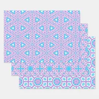 Pretty Purple Turquoise White Geometric Patterns Wrapping Paper Sheets