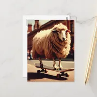 A Skateboarding White Sheep Retro Photo Postcard