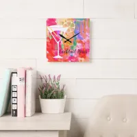 Vibrant & Colorful Cocktail Hour Typography Square Wall Clock