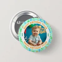Personalized Confetti Photo, Name and Age Birthday Button