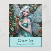 Beautiful December Fairy in Holly Postcard