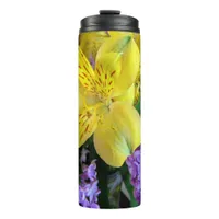 Yellow Daylilies & Purple Lilac Flowers Thermal Tumbler