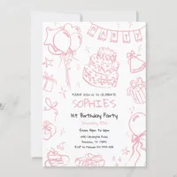 Hand Drawn 1st Birthday Invite, Doodle Birthday Invitation