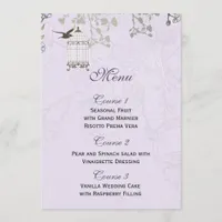 Lavender Lilac vintage birdcage birds wedding Menu