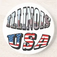 Illinois USA Flag & State Photo Text Coaster