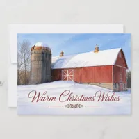 Warm Christmas Wishes Rustic Red Country Barn Holiday Card