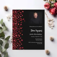 Birthday black red photo invitation