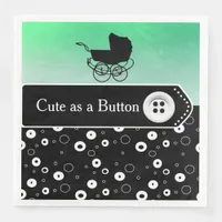 Cute as a Button Green and Black Baby Shower Paper Dinner Napkins