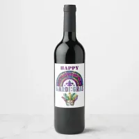 Mardi Gras Rainbow and Mask Wine Label