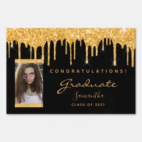 Graduation party photo black gold glitter sign