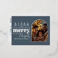 Slate Blue & Fog White Christmas Photo Foil Holiday Postcard