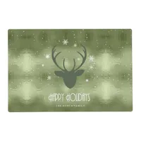 Deer Antlers Silhouette & Snowflakes Green ID861 Placemat