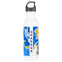 Blue and Gold Personalized Marble Fluid Art  Stainless Steel Water Bottle