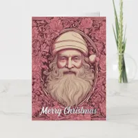 Pink Retro Santa Christmas Foil Greeting Card