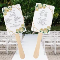 Elegant Gold Glitter Geo Yellow Floral Wed Program Hand Fan