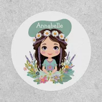 Cute Boho Girl with Daisies in Aqua Patch