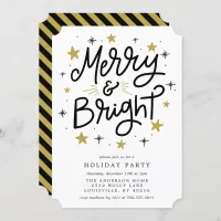 Merry & Bright Black and Gold Holiday Party Invitation