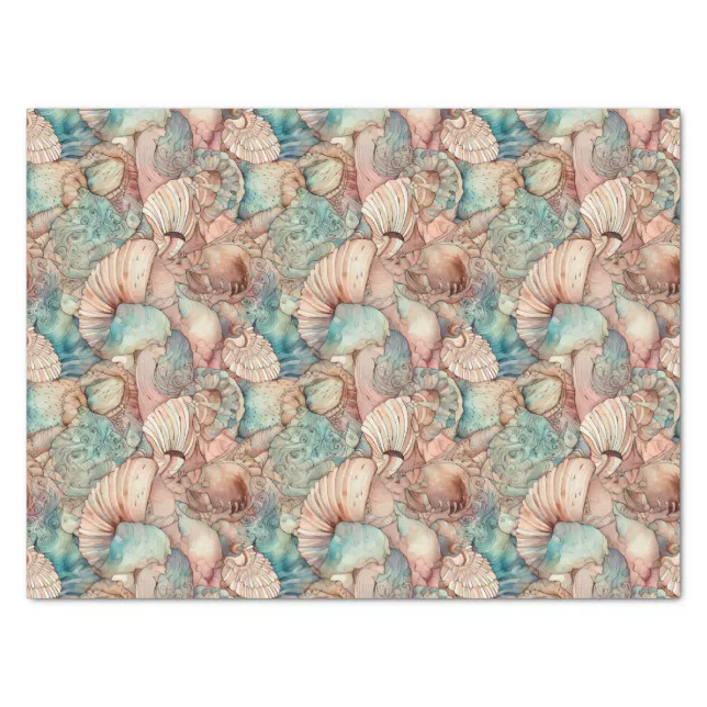 Watercolor Art Nouveau Style Seashells Pattern Tissue Paper