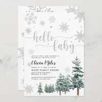 Hello Baby invitation, silver winter baby shower Invitation