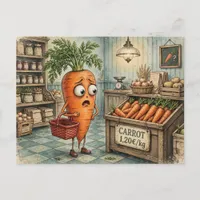 funny anthropomorphic carrot finds produce  postcard