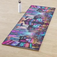 Vibrant Neon Cyberpunk Cityscape Fantasy | Yoga Mat