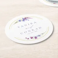 Wildflower Wedding Watercolor Names Peri ID954 Round Paper Coaster