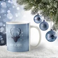Deer Antlers Silhouette & Snowflakes Blue ID861 Coffee Mug
