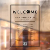 Pet Clinic Opening Hours Black Paw Logo QR code Window Cling
