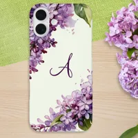 Lilac Blossoms Floral Light Green Monogrammed iPhone 16 Plus Case