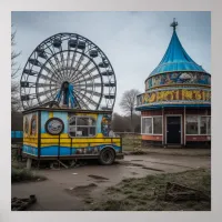 Abandoned Carnival Empty Ferris Wheel and Tent Poster