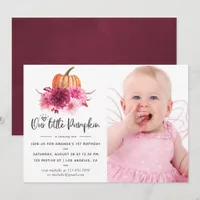 Burgundy and Blush Autumn Fall Pumpkin Birthday Invitation