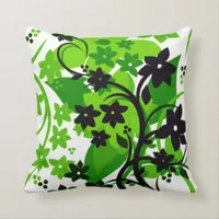 [Retro Floral] Green Botanical Graphic Design Throw Pillow