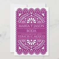 Papel Picado Magenta Folk Art Boda Spanish Wedding Invitation