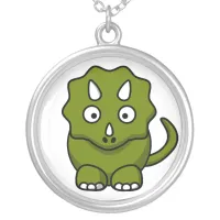 Triceratops Green Baby Dinosaur Silver Plated Necklace