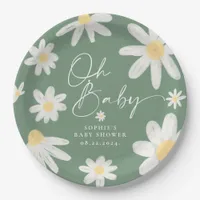 Sage Green Boho Daisy Flower Paper Plates