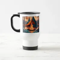 Tent and Campfire Vintage Colors Art Travel Mug