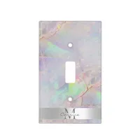 Monogram Metallic Silver + Iridescent Opal Quartz Light Switch Cover