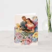 Vintage Romantic Couple, Birthday Card