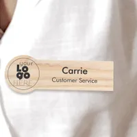 Business Logo Organic Light Wood Employee Name Tag