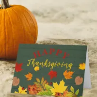 Happy Thanksgiving Fall Colorful Foliage On Wood Thank You Card